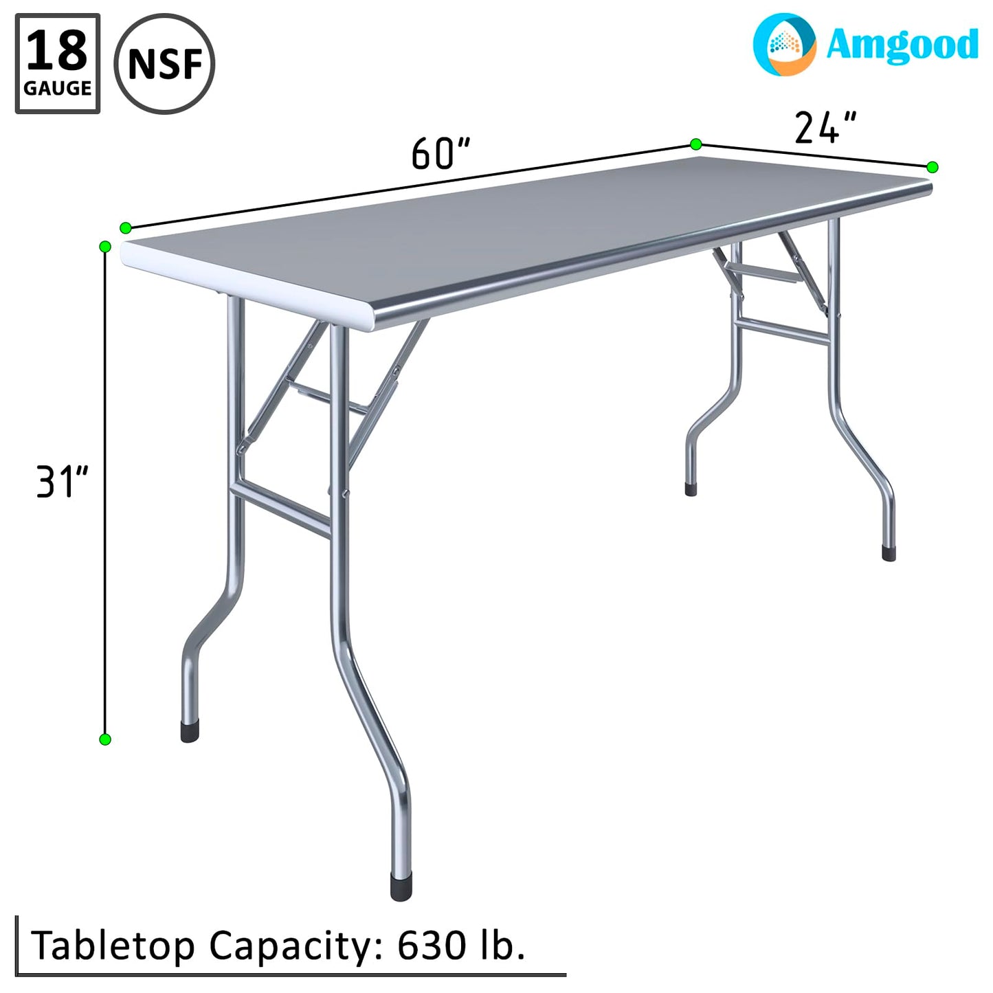 AmGood 24 in. x 60 in. Stainless Steel Open Base Folding Utility Table