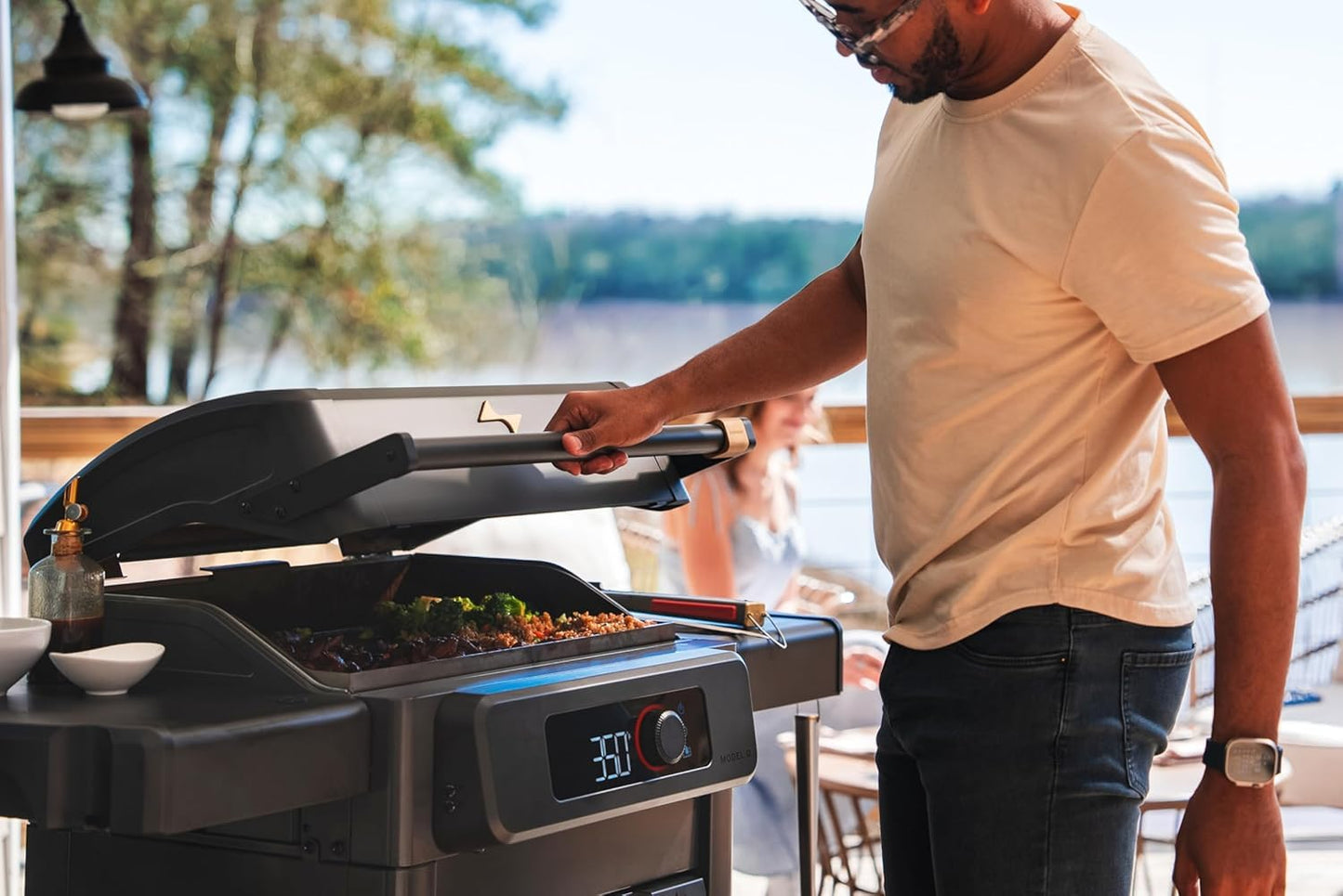 Current® Model G Griddle, Smart Electric Outdoor Flat Top BBQ Grill with 200°F to 600°F Range for Searing & Roasting, Digital Precision, Apartment-Friendly & Weather-Resistant, Moon Dust