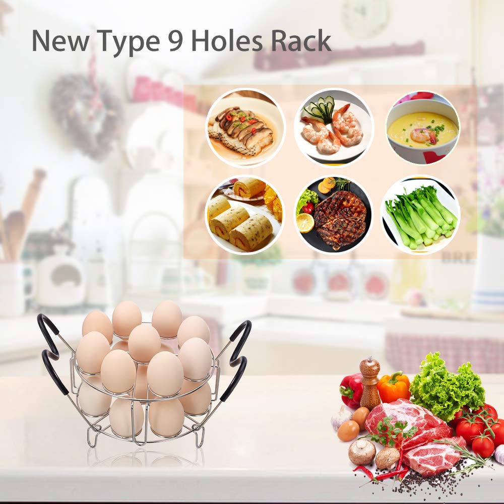 Maxracy Stackable Egg Steamer Rack Trivet 9 holes for Instant Pot Accessories Stainless Steel Egg Assis fits 6qt 8qt Pressure Cooker(9 Holes Stackle Egg Rack)