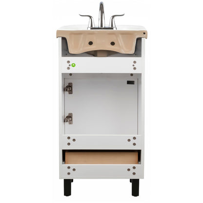 Fine Fixtures Petite 18 Inch Bathroom Vanity with Sink, Small Freestanding Bathroom Cabinet, Space-Saving Vanity Sink Combo Design, Dual Storage, Satin White