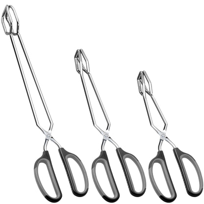 HINMAY Stainless Steel Scissor Tongs Cooking Tongs Set, Set of 3 (Black Handle, 10" 12" 16")
