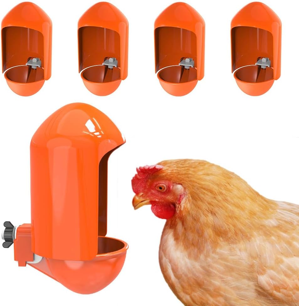 Labodey (5 Pack) Large Chicken Waterer Cups Automatic with Anti-Roosting Cover | Poultry Waterer Cups Suitable
