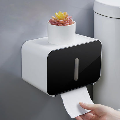 2026 Upgraded Toilet Paper Holder for Wall – Adhesive, No Drilling – Fits Standard Rolls Up to 5.1" Diameter – 11LBS Capacity, 15oz Thickened ABS, 8.3" Wide Shelf – Waterproof for Bathroom, RV, Black