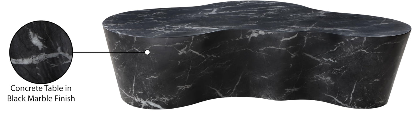 Meridian Furniture 99033Black-CT Monza Collection Art Deco Marble Finish Indoor/Outdoor Concrete Coffee Table, 59.5" W x 30.5" D x 15" H, Black