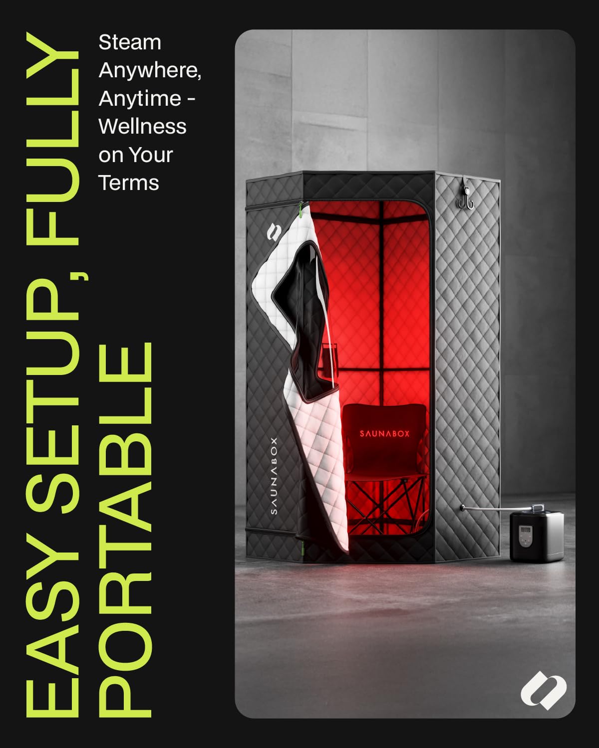 SAUNABOX® SmartSteam Pro Portable Steam Sauna with Red Light Therapy (660–850nm) | Home Sauna Tent with App Control | Insulated Sauna Pod, 140°F Heat, Full Body Steam Sauna for Relaxation & Recovery