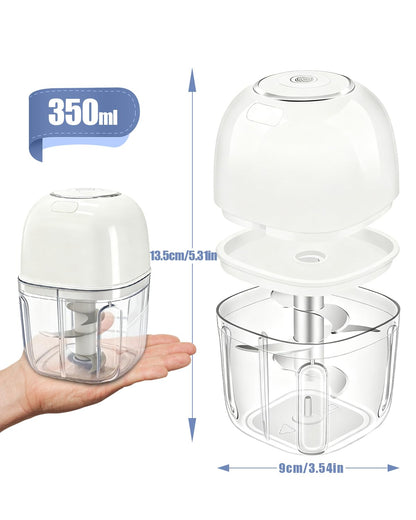 Joyzan Electric Garlic Chopper, 350ML Mini Portable Food Processor Veggie Grinder Small Onion Mincer Cordless Blender Masher USB Rechargeable Cutter 6 Blades Chili Fruit Vegetable Ginger Nuts Spices