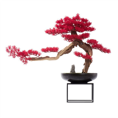Simulated Tree, Red Artificial Bonsai Pine Tree Welcome Pine Bonsai Ornament Ceramic Potted Plant Modern Luxury Office Living Room Corridor Decoration,Artificial Bonsai Tree