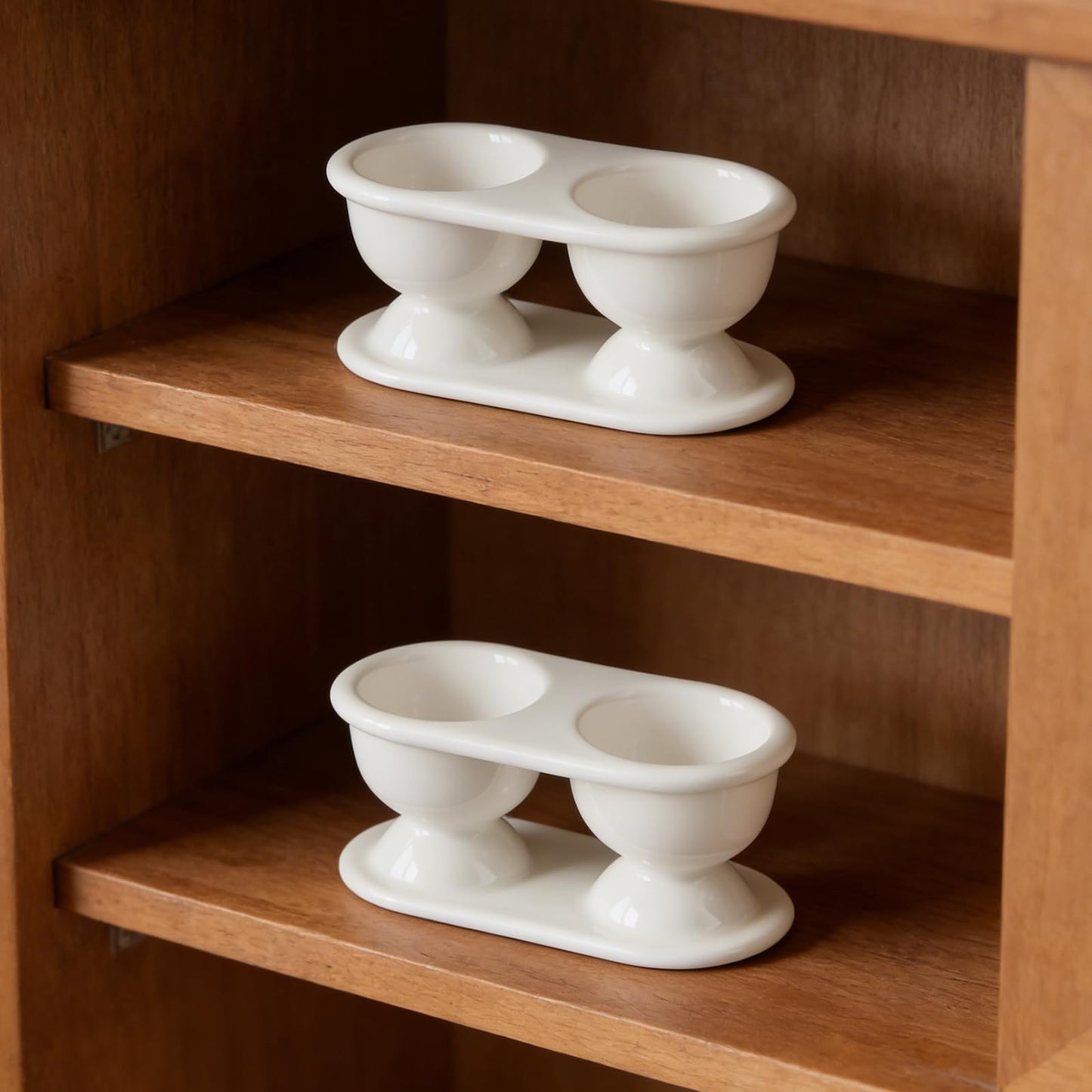 Cinf Ceramic Double Egg Cup 2PCS Porcelain Boiled Egg Holder for Breakfast Cooking Easy to Clean Childhood Memories Kitchen,White 2Pack