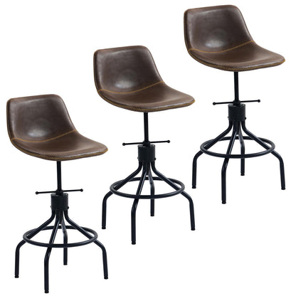 CHIDOCHILO Bar Stools Set of 3, Adjustable Armless Kitchen Island Barstools with Back 26 Inch Swivel Faux Leather Industrial Counter Height Bar Chairs for Dining Room Home Bar D087-Brown-3