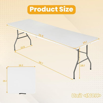 FDW Folding Table - 6FT Portable Picnic & Party Table with Carrying Handle | White Color