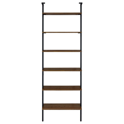 Coaster Home Furnishings - Owens - Wood and Metal - 6-Shelf Wall Mounted Bookshelf with Ladder Design and Transitional Style - Home Office & Living Room - 96-Inch - Walnut & Black - 980072