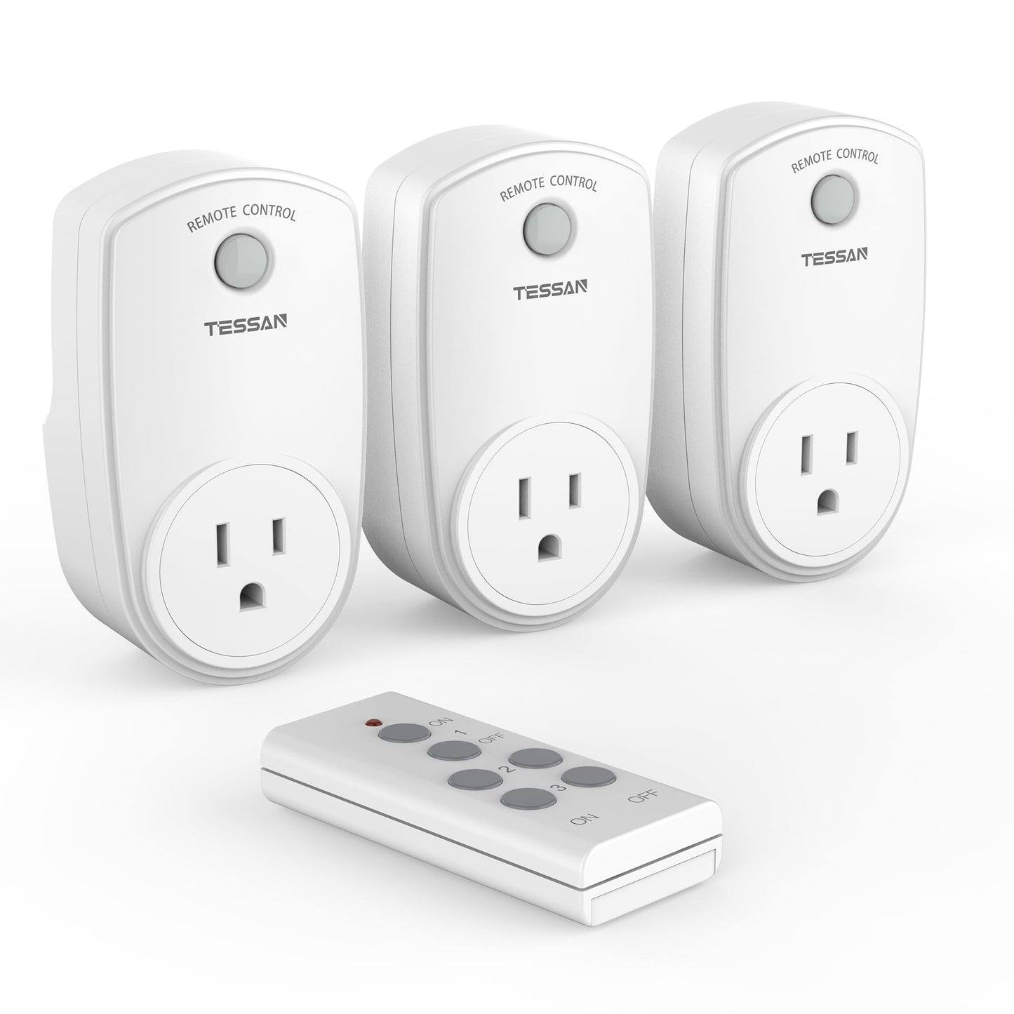 3 Pack Remote Control Outlet, TESSAN Wireless Electrical Plug Switch for Lights, Lamps, Fans, 100ft RF Range Indoor On/Off Switch, 1200W (1 Remote + 3 Outlet)