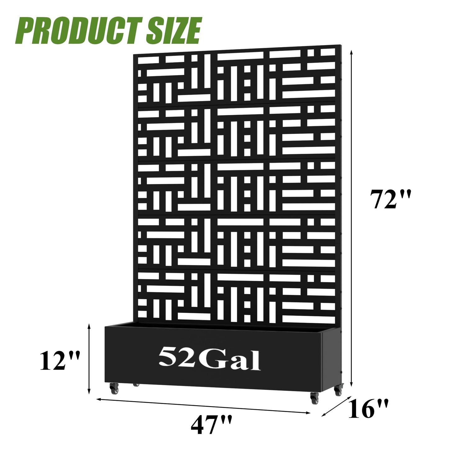 Wooakway Raised Garden Bed with Trellis, 72" H x 47" W Metal Planter Box with Privacy Screen and Wheels, 52 Gal Large Outdoor Mobile Planter for Patio, Balcony, Backyard, Climbing Plants, Black