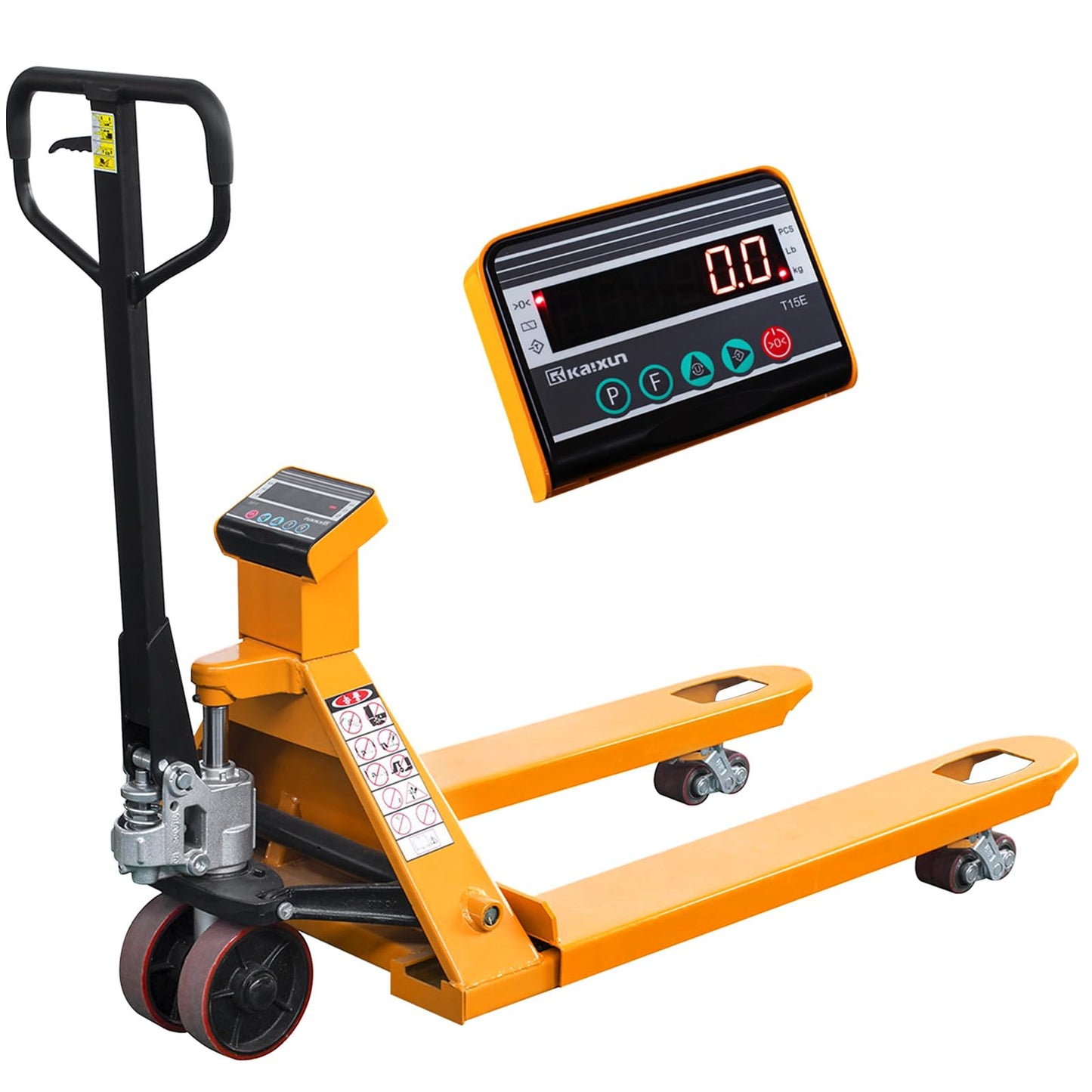 Kaixun Pallet Jack Scale, 4400 lbs Capacity, 27" W x 45" L Forks, LCD Display, Lb/Kg Switchable Manual Hand Control Pallet Truck with Built-in Scale, PU Wheels