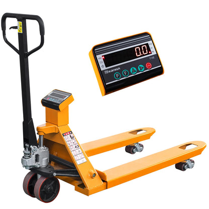 Kaixun Pallet Jack Scale, 4400 lbs Capacity, 27" W x 45" L Forks, LCD Display, Lb/Kg Switchable Manual Hand Control Pallet Truck with Built-in Scale, PU Wheels
