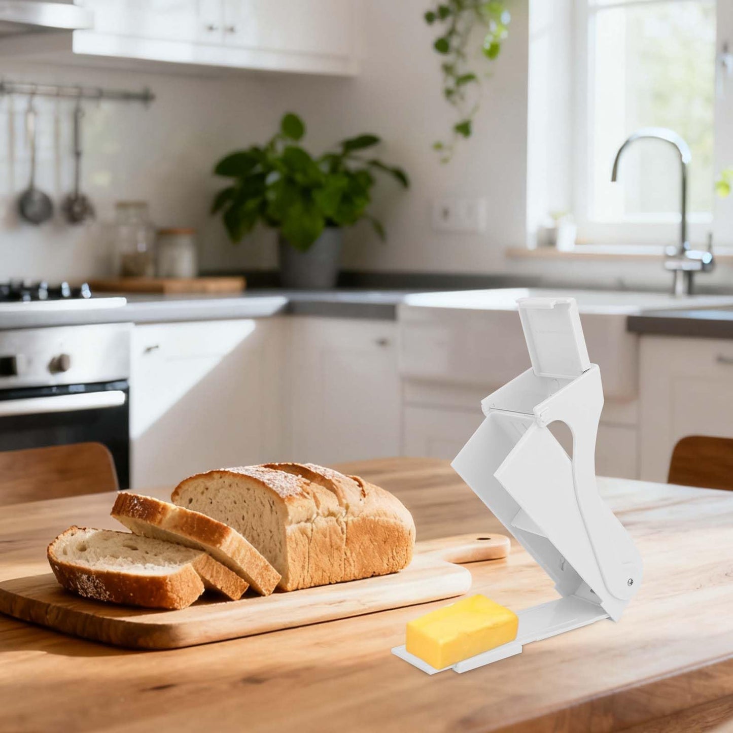 Butter Cutter Slicer, Stainless Steel Butter Cheese Stick Gadgets Dispenser Cutter Knife Measuring Dispenser and Keeper One-Click Operation Kitchen Tool Accessories for Bread Cookie Cakes Breakfast