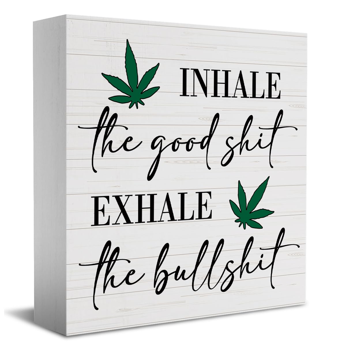 Inspirational Quotes Sign Funny Desk Decor Wooden Box Sign Decor Rustic Wood Block Plaque Box Sign for Home Farmhouse Office Kitchen Bathroom Shelf Table Decoration Inhale Exhale Sign