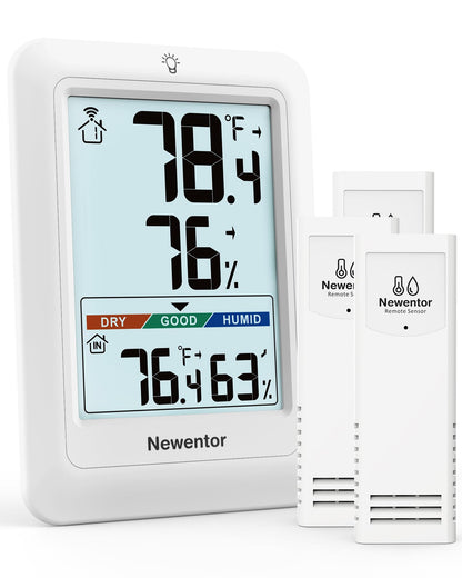 Newentor Indoor Outdoor Thermometer Wireless, Weather Stations Wireless Indoor Outdoor, Outdoor Thermometers for Patio House, Black with 1 Sensor
