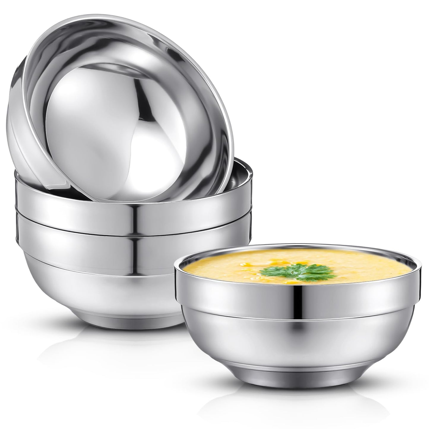 Funnymoom 4 Pack 24 Oz stainless Steel Bowls Double Walled Insulated Soup Ice Cream Metal Mixing Nesting Bowls for Serving Soup Rice Cereal