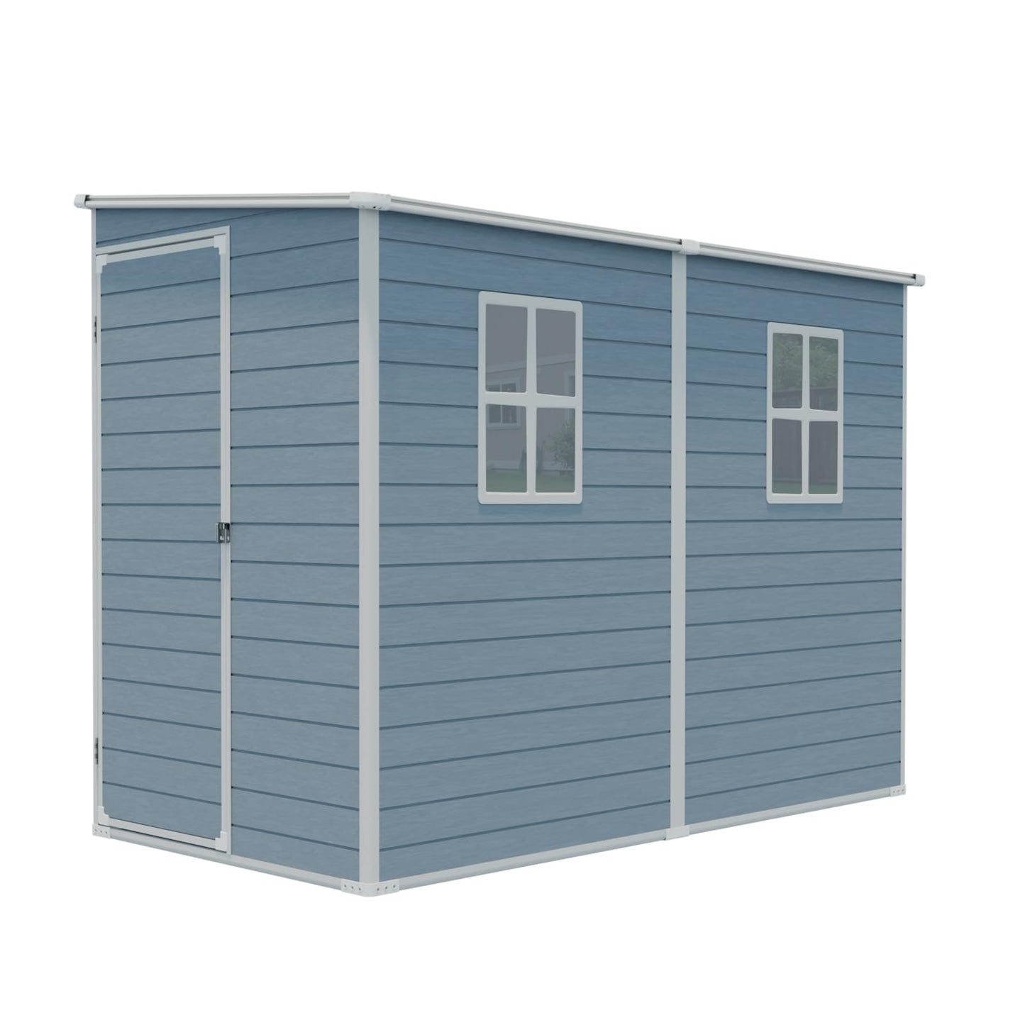 4FT x 8FT Resin Outdoor Storage Shed with Windows and Ventilation, Lockable Garden Tool Shed with Sloping Roof, Weather Resistant Backyard Storage House for Patio Lawn, Grey