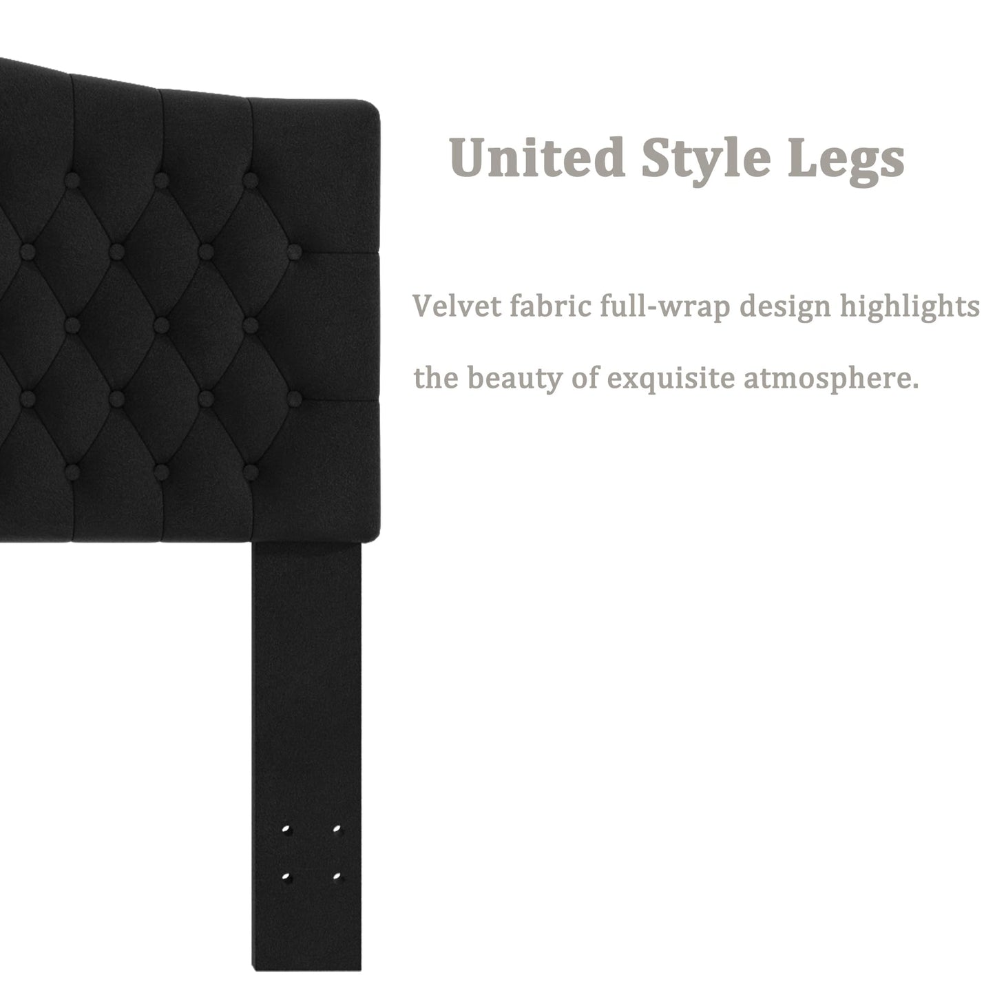 Befurtori King Headboard Only, Upholstered Headboard King for Adjustable Bed Velvet Tufted Wall Mounted Head Board with Solid Wood Legs Head Board, Black