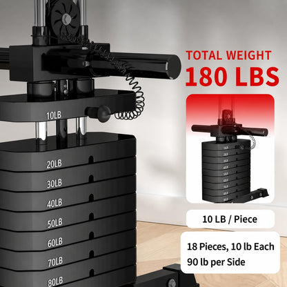 JEEKEE Power Cage with Cable Crossover System, 2200LB Heavy Duty Power Rack with Dual Pulley, 180LB Weight Stack, LAT Pulldown, 20+ Attachments for Home Gym,Black