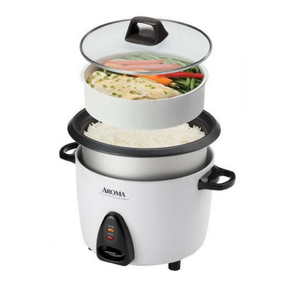 AROMA Rice Cooker, 10-Cup (Uncooked) / 20-Cup (Cooked), Steamer, Auto Keep Warm, Soup Maker, Oatmeal Cooker, Large Rice Cooker, 5 Qt, White, ARC-360-NGP