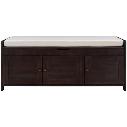 Jintop Wood Storage Bench 3 Shutter-Shaped Doors,Multifunction Shoebox,W/ 2 Size and Removable Cushion & Hidden Savings Space,for Entryway,Bedroom,Living Room,Espresso, 43.5"