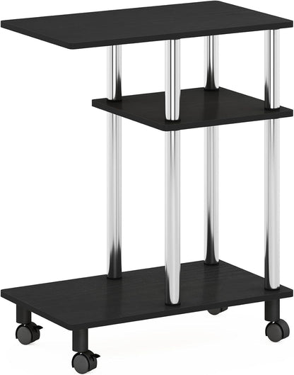Furinno C-Shaped Rolling Side Table with Open Shelves - Americano & Stainless Steel
