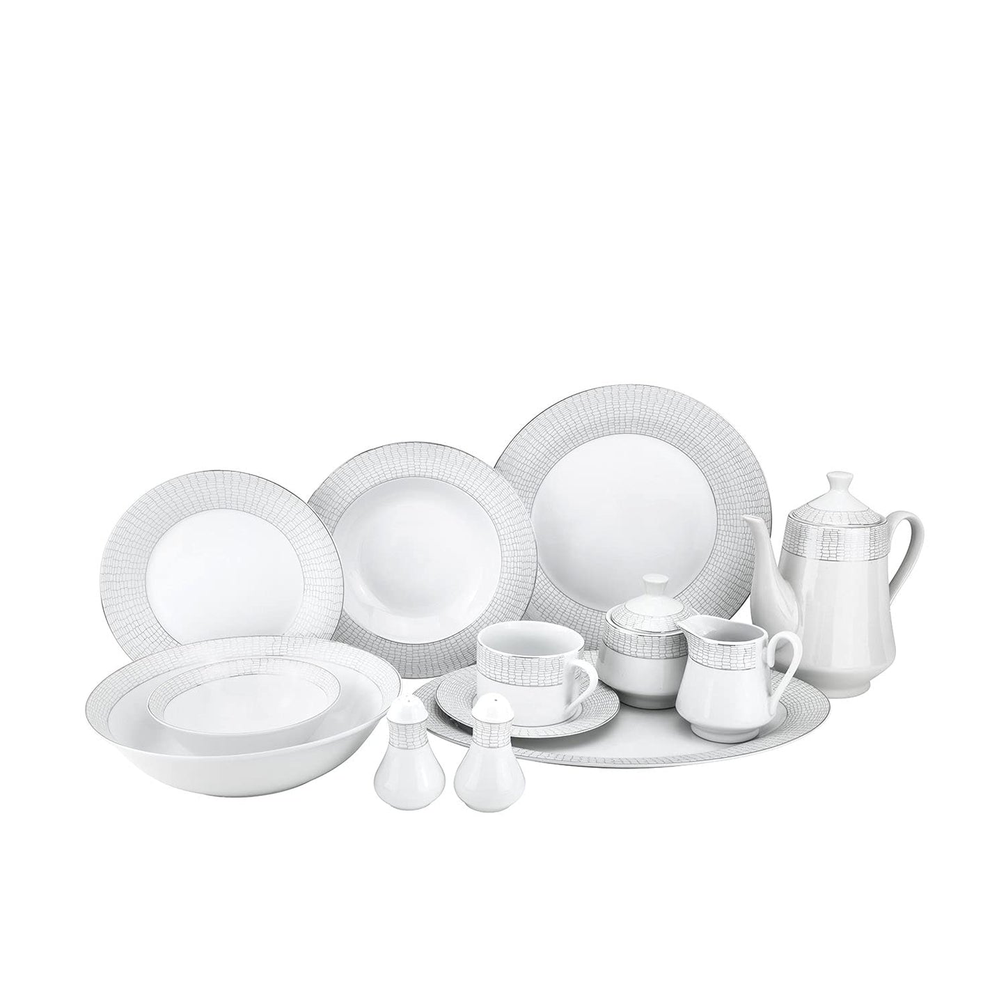 Euro Porcelain 57-pc Banquet Dinnerware Set, Luxury China Tableware, Service for 8 (1330P), 6664-20