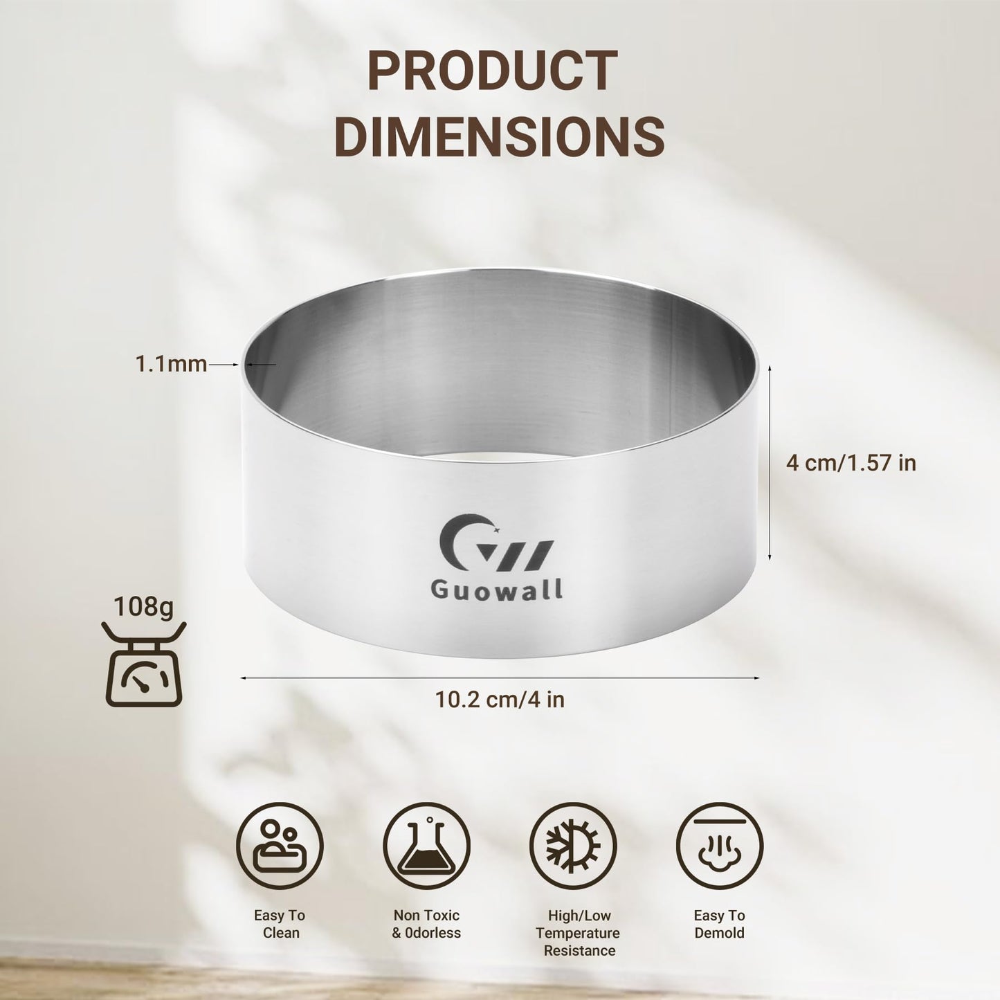 Guowall 6pcs Hamburger Bun Ring Mold, Seamless Thickened 4 inch Nonstick Crumpet Rings Stainless Steel Burger Mould, Cake Rings for Fried Eggs, Pancakes and Cookie for Baking