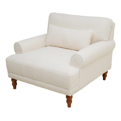 Merax Accent Chair with Circular Armrests, Upholstered Armchair Single Sofa with Vintage Roman Column Legs for Living Room, Bedroom, Study, Ergonomic Lumbar, Boucle, Beige