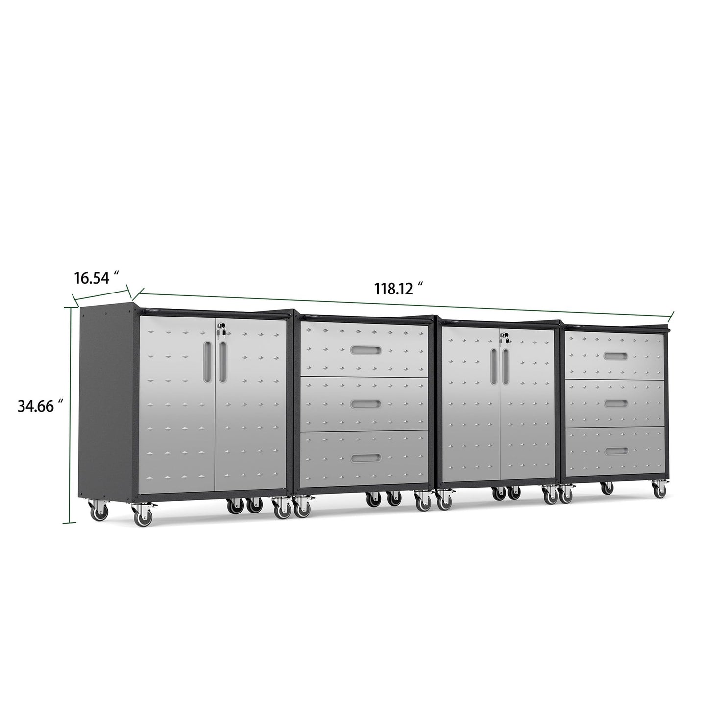 VIYET 4-Pack Rolling Garage Tool Cabinet,Heavy Duty Steel Rolling Tool Chest with Lockable Doors & Adjustable Shelves,Mobile Workshop Storage Cart for Garage Organization,Black/Grey