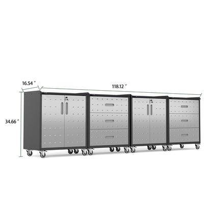 VIYET 4-Pack Rolling Garage Tool Cabinet,Heavy Duty Steel Rolling Tool Chest with Lockable Doors & Adjustable Shelves,Mobile Workshop Storage Cart for Garage Organization,Black/Grey