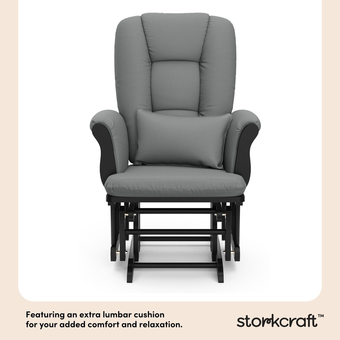 Storkcraft Tuscany Glider with Ottoman (Black/Gray) — GREENGUARD Gold Certified, Bonus Lumbar Cushion Included, Solid Wood Base, Smooth Motion, Award-Winning Nursery Rocking Chair, Glider and Ottoman