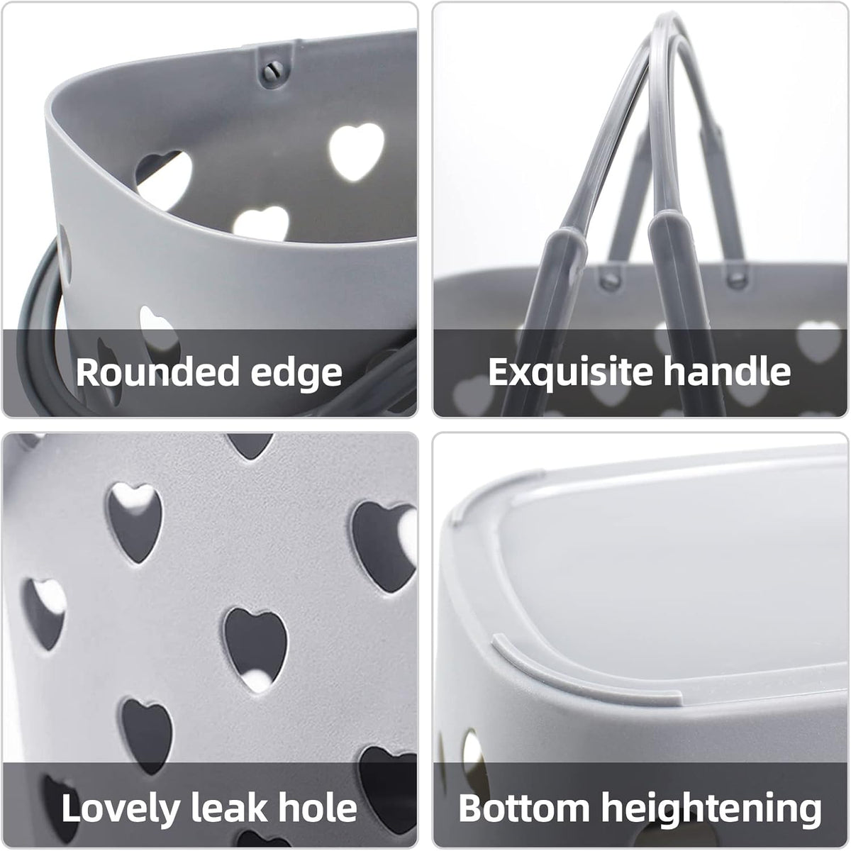Portable Shower Caddy, Plastic Organizer Bin with Handle for Bathroom, Kitchen, College Dorm, Desktop Storage - Grey