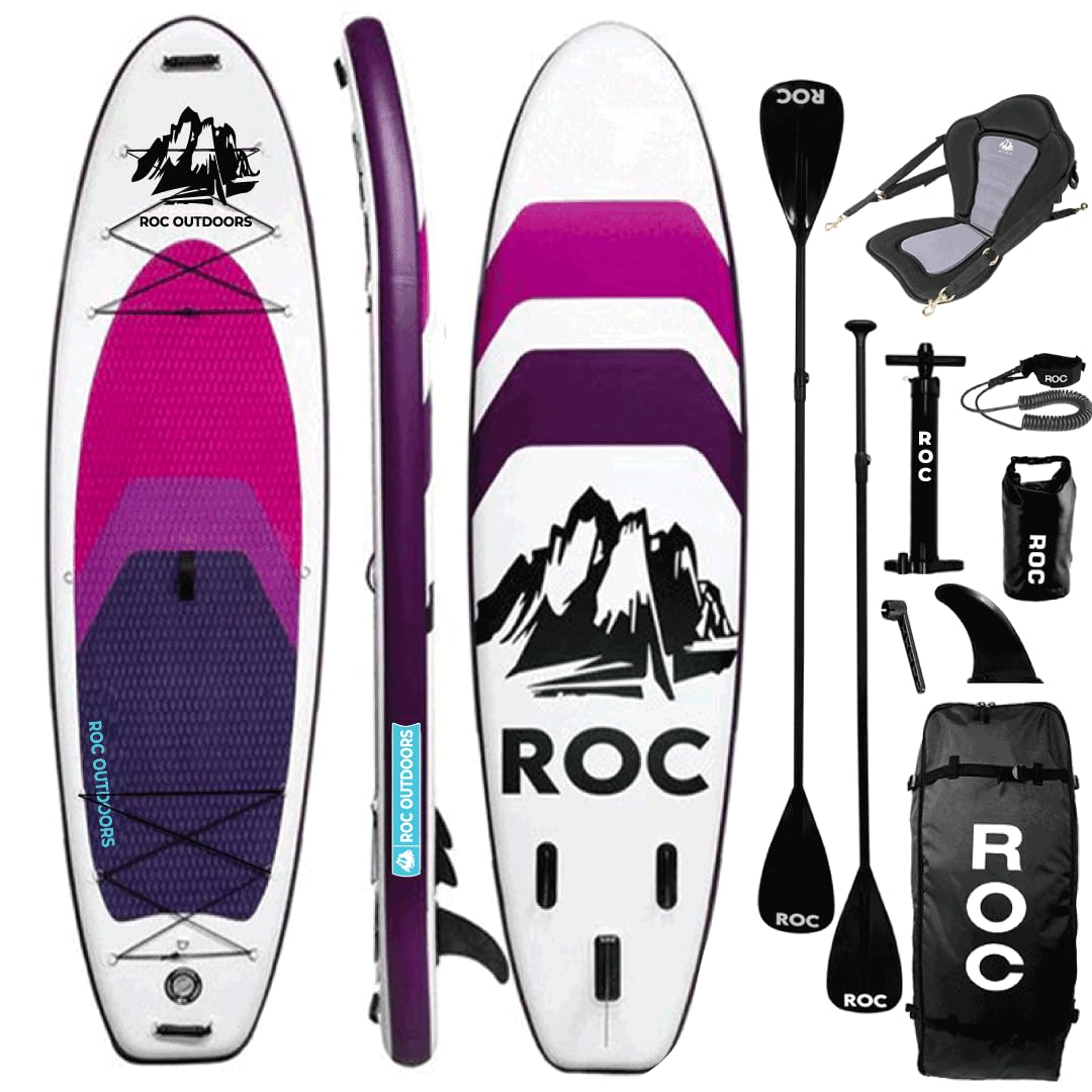 Roc Inflatable Stand Up Paddle Board 10' 6" with Premium SUP Paddle Board Accessories, Wide Stable Design, Non-Slip Comfort Deck for Youth & Adults (Violet W/Kayak Seat)