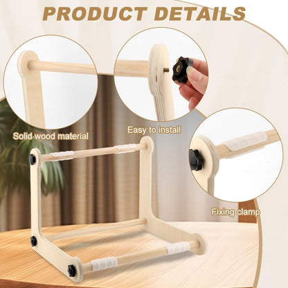 Adjustable Embroidery Table Stand, Wood Embroidery Hoop Holder, Hands-Free Cross Stitch Scroll Frame Needlepoint Stand for Lap/Table Top Stitching Sewing, 11.8" & 15.75" 2 Size Rod(Color:Wood)