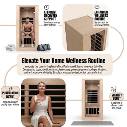 Home Sauna for 1 Person, Far Infrared Sauna with Color Changing Sauna Light,1200W Low EMF Heating Panels, Canadian Hemlock Wood Indoor Sauna, Negative Ion, Bluetooth Speakers, LCD Control Panel
