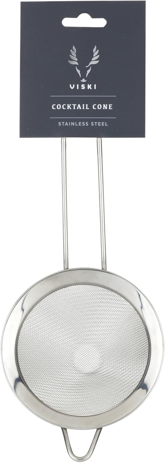 Viski Cone Strainer, Fine Mesh Stainless Steel Bar Tool, Small Cocktail Strainer, 9.24in
