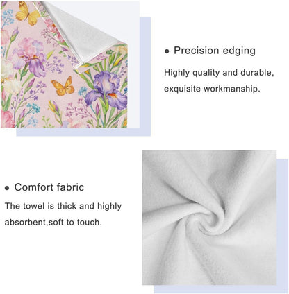 Set Set 3, 1 1 1 ALAZA Chic Iris Purple Flowers and Yellow Butterflies Bath Towel Luxury Decorative of Bath Towel Hand