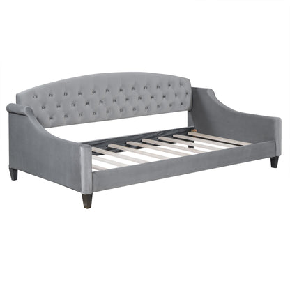 Ball & Cast Twin Size Daybed,Velvet Upholstered Day Bed Frame with Button Tufted Backrest,Modern Sofa Bed for Living Room, Bedroom,Guest Room,No Box Spring Needed,Gray