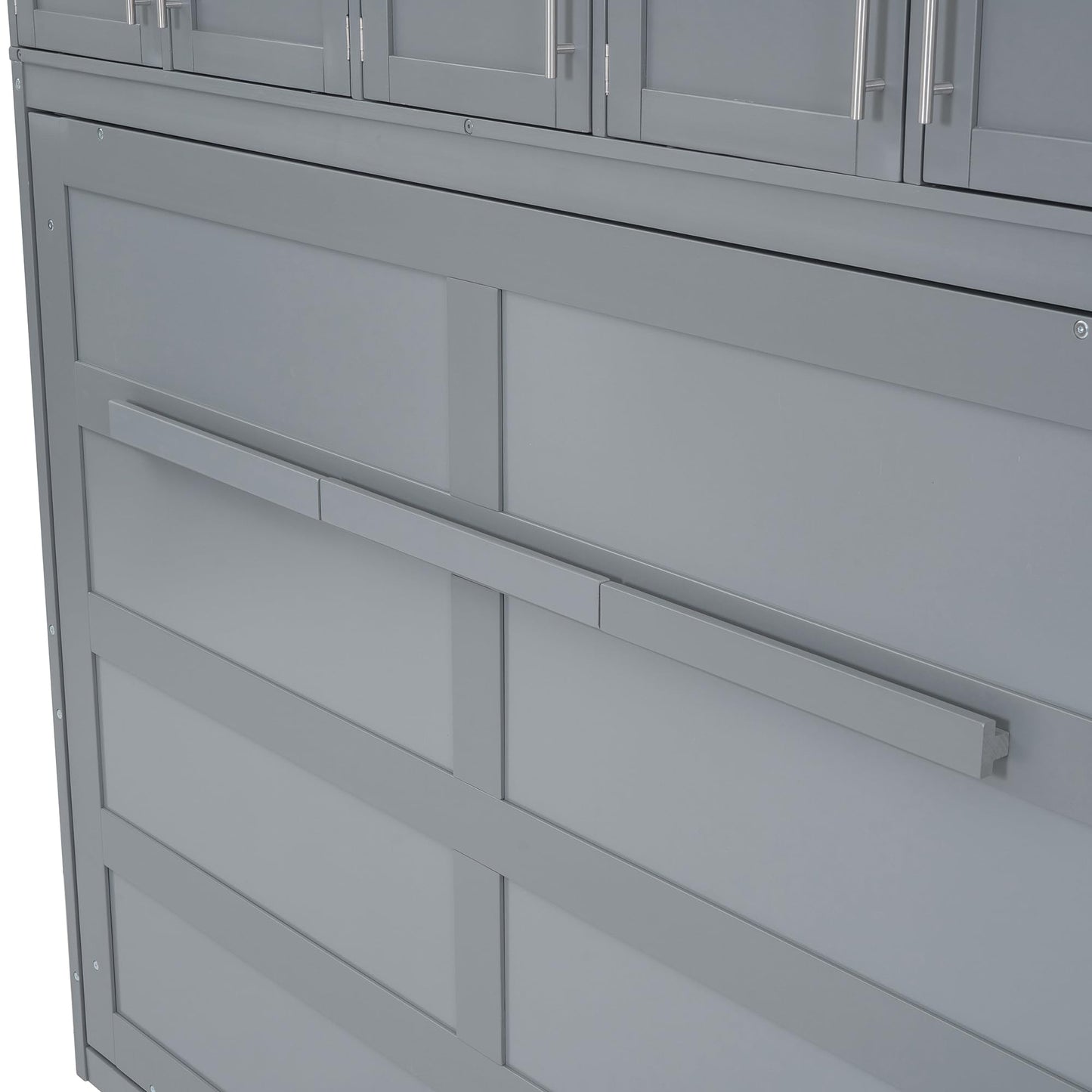 Ball & Cast Queen Size Murphy Bed Wall Cabinet Bedframe,can be Folded,Hideaway Chest with Top Storage Lockers,Wood Platform Furniture for Guest Room,Study,Office,Gray