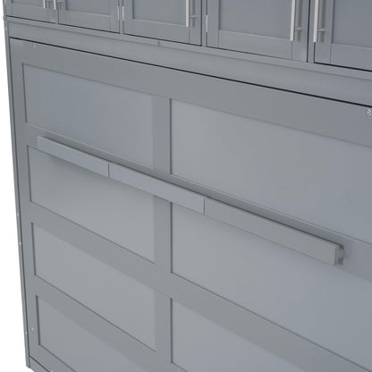Ball & Cast Queen Size Murphy Bed Wall Cabinet Bedframe,can be Folded,Hideaway Chest with Top Storage Lockers,Wood Platform Furniture for Guest Room,Study,Office,Gray