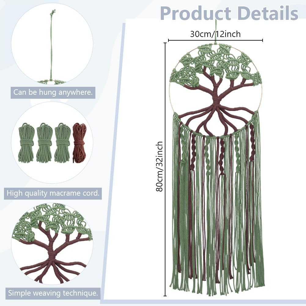 ACRNIGHEET DIY Macrame Kit for Adults Beginners Handmade Green Tree of Life DIY Boho Macrame Wall Hanging Ornaments with Macrame Supplies Macrame Wall Hanging Kit for Home Decor