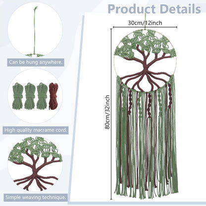 ACRNIGHEET DIY Macrame Kit for Adults Beginners Handmade Green Tree of Life DIY Boho Macrame Wall Hanging Ornaments with Macrame Supplies Macrame Wall Hanging Kit for Home Decor