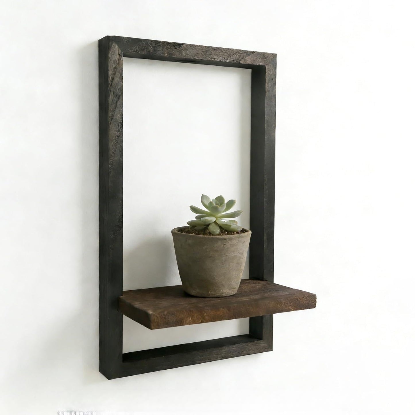 Vineland Rustic Wooden Wall Shelves for Indoor Plants, Hanging Wall Planters Shelf, Floating Shelves for Wall Decor, Farmhouse Plant Holder for Bathroom, Bedroom, Living Room, Brown & Black