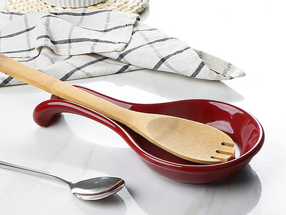 ONEMORE Ceramic Spoon Rest for Stove Top - Extra Wide Heat-Resistant Ladle Holder for Kitchen Counter Utensils/Tools - Large, Red