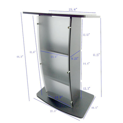 FixtureDisplays® 44.3" Tall Podium for Floor, Curved Frosted Front Acrylic Panel - Dark Grey 19658-GREY-NEW-NPF