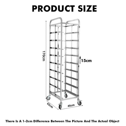 GenSDH 15-Tier Heavy Duty Rack with Wheels, Stainless Steel Baking Tray Storage Trolley for Commercial Kitchen, Bakery, Food Service Organization